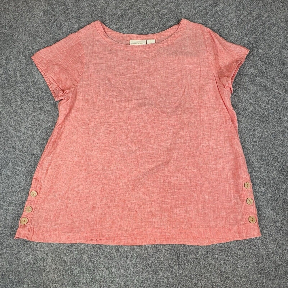 Cynthia Rowley Top Women M Pink Linen Side Button Coastal Boho Cotrage Resort
